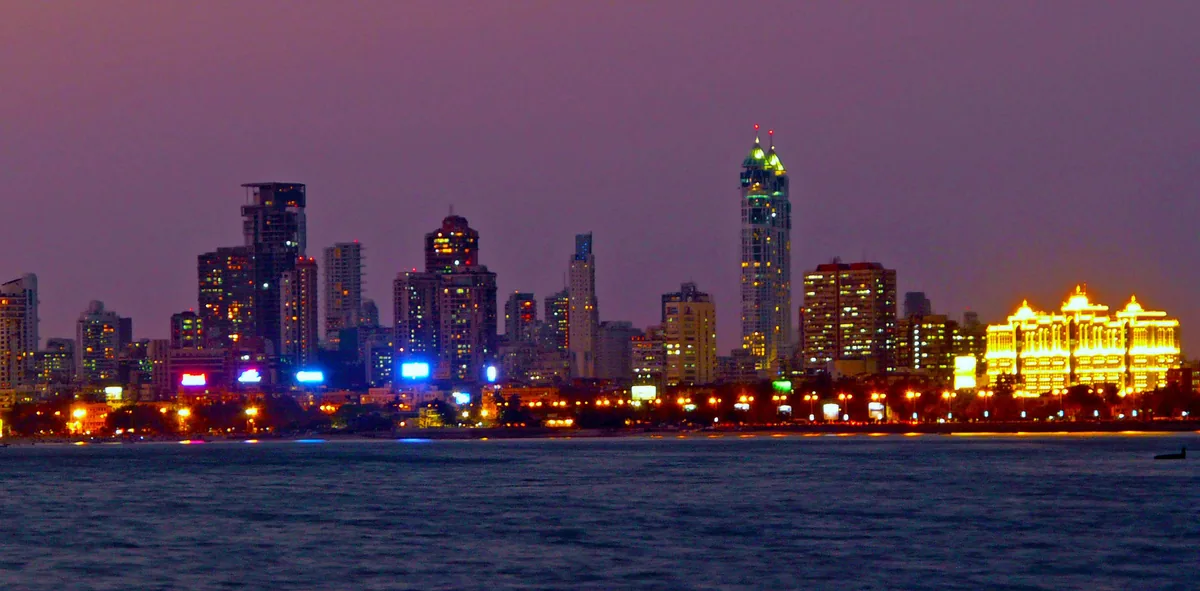 The Mumbai skyline along Marine Drive at night