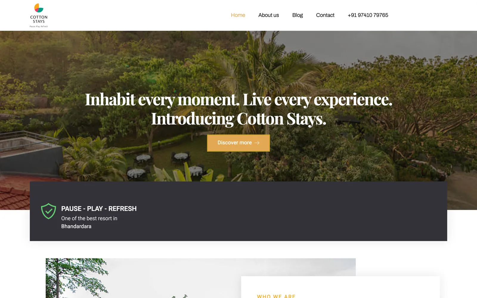 Cotton Stays website on desktop