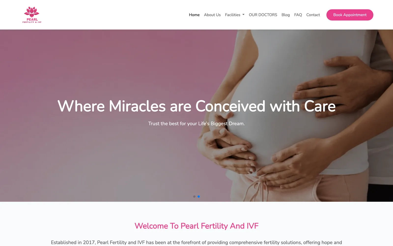 Pearl Fertility & IVF website on desktop