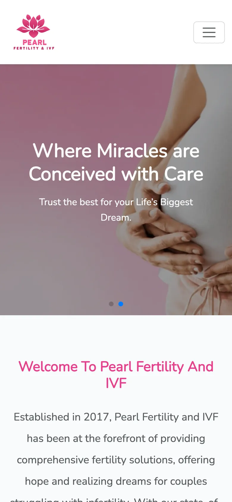 Pearl Fertility & IVF website on a phone