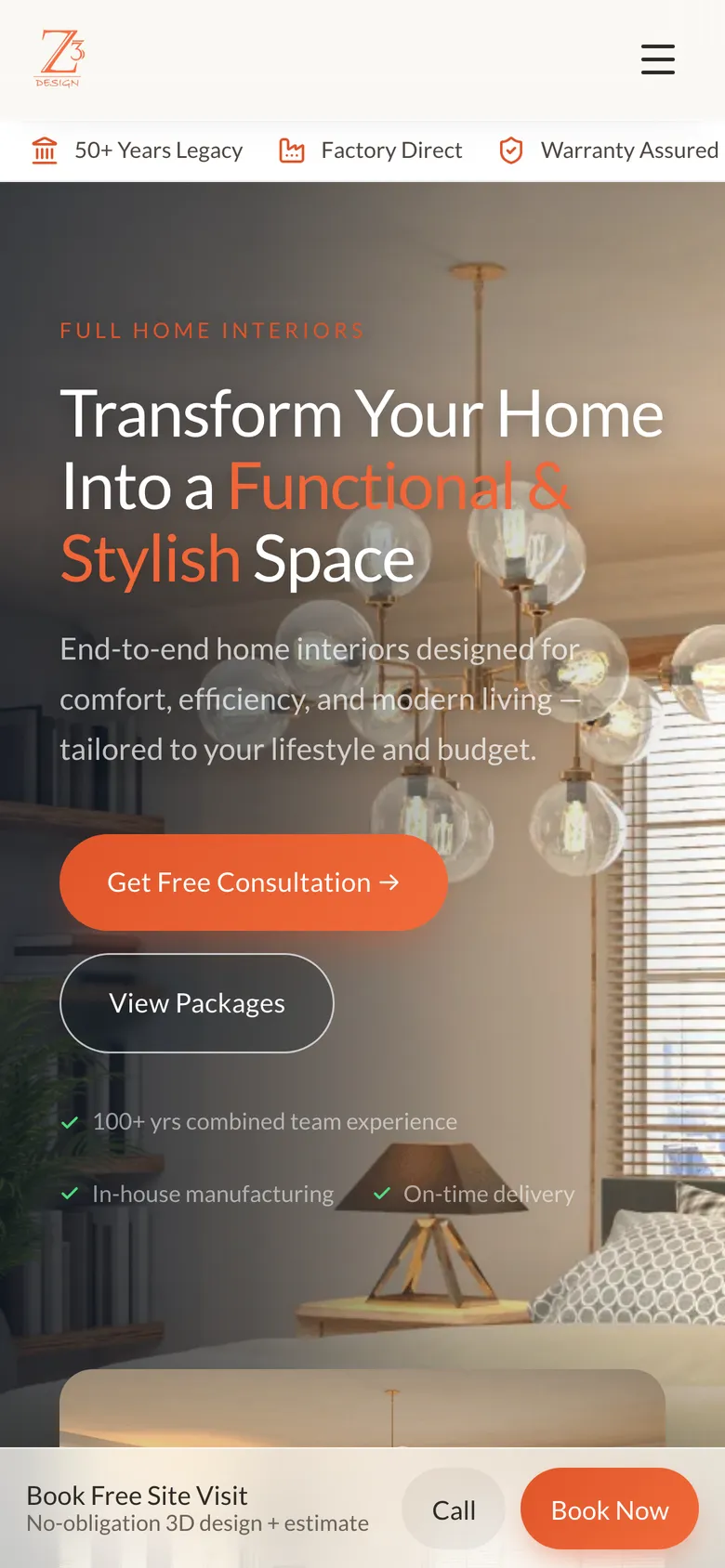 Z Cube Design website on a phone