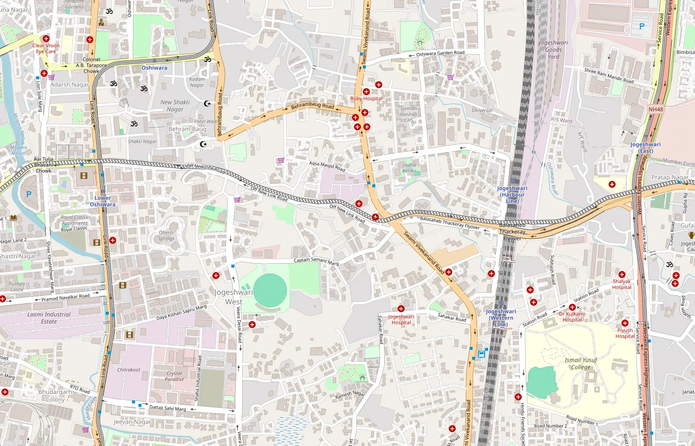Street map of Jogeshwari West, Mumbai, with my office marked near Swami Vivekananda Road